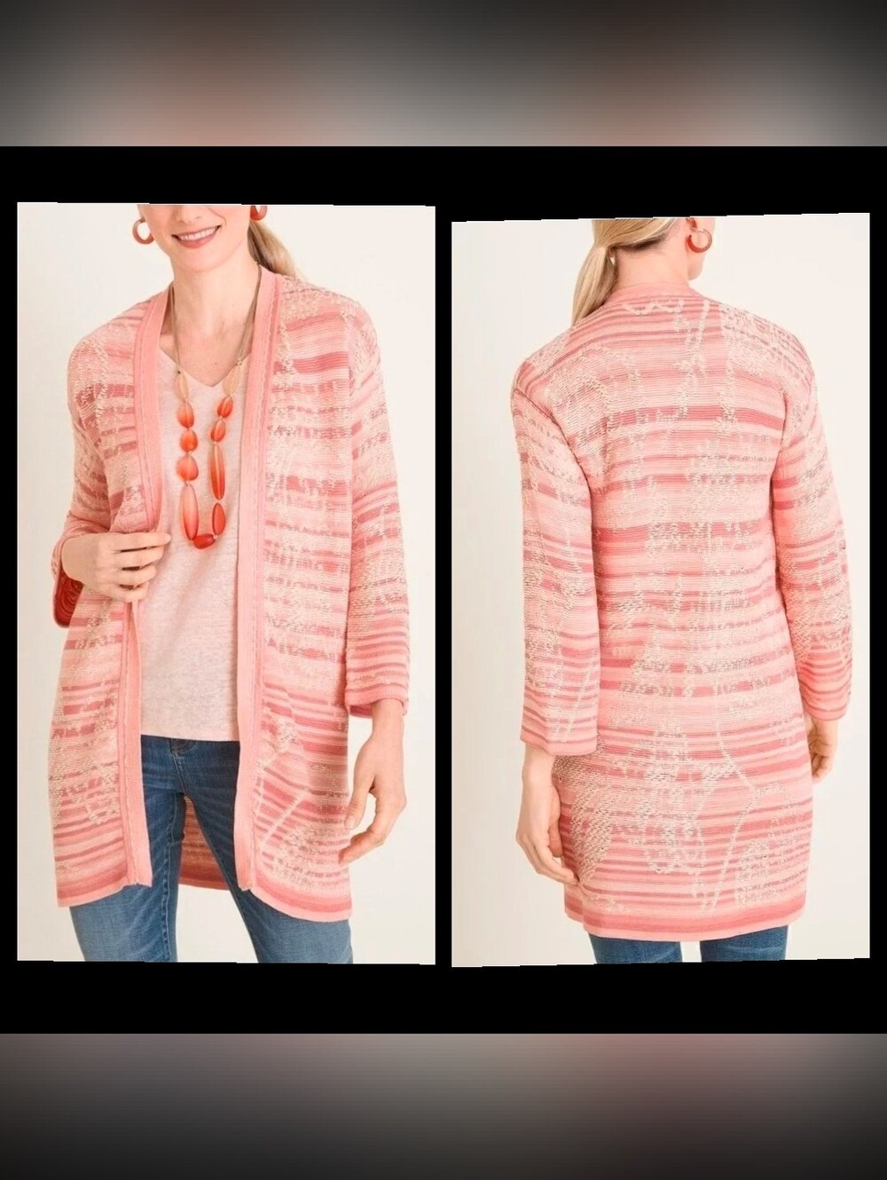 Chico's Embroidered Striped Jacquard Cardigan